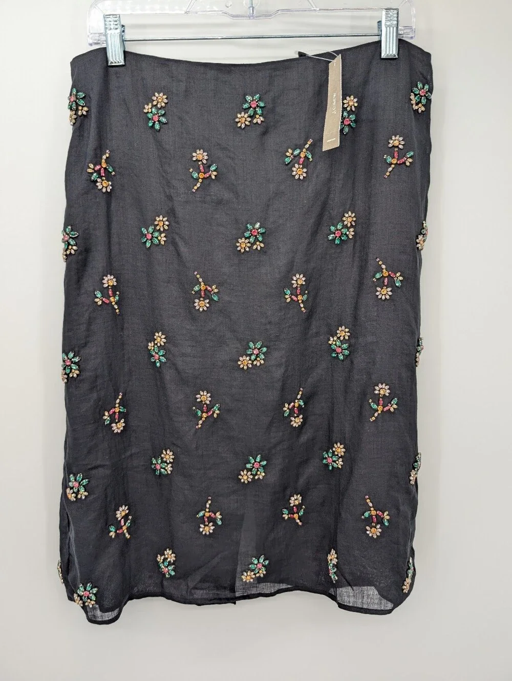 J. Crew Black Midi Skirt with Petite Floral Motif